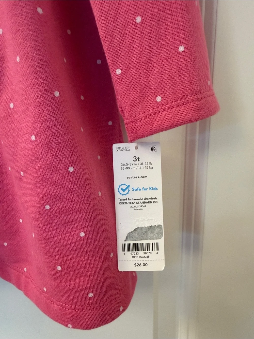 Carter's Pink Long-Sleeve Polka Dot Knit Dress for Toddlers